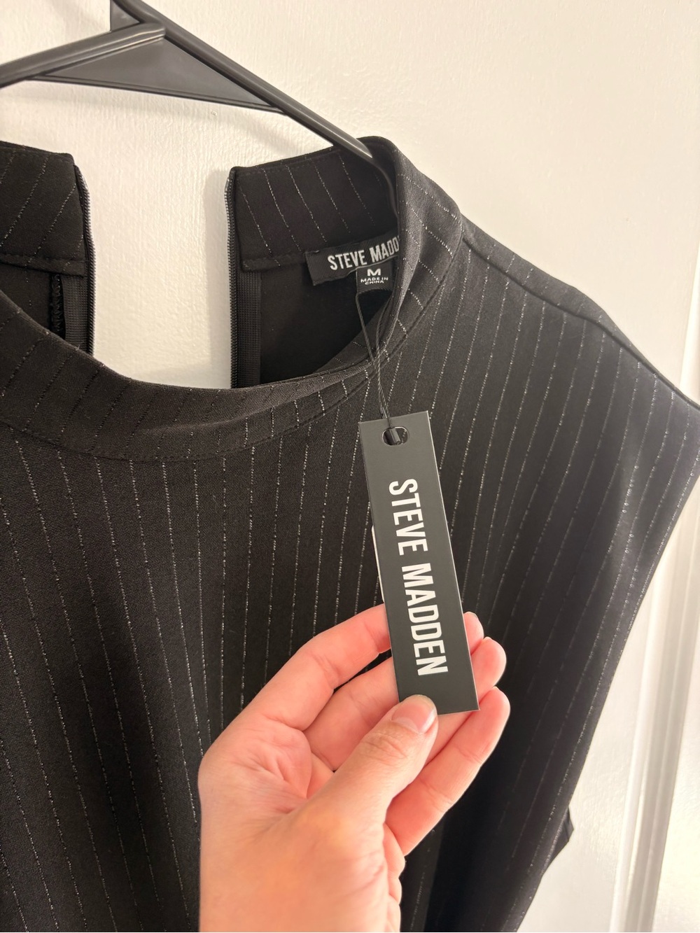 Steve Madden Black Dress with Silver Pinstripes